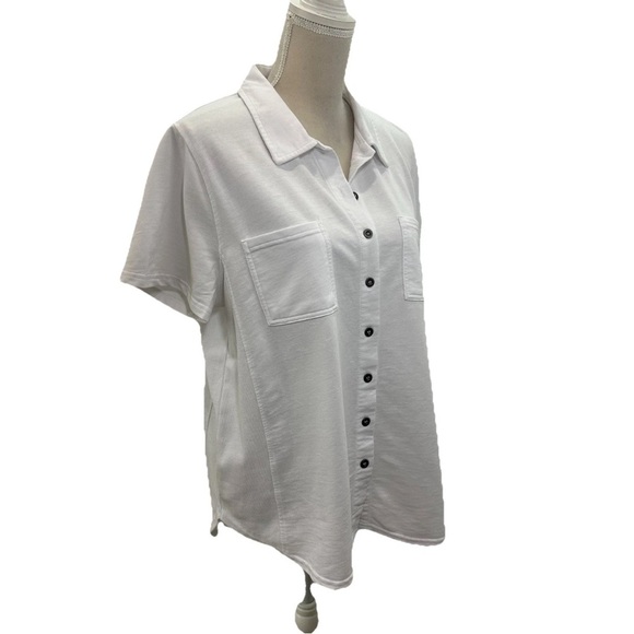 NWT Jane Delancey Vintage Look Button Up Top Womens XL Terry White Short Sleeve - Picture 2 of 8